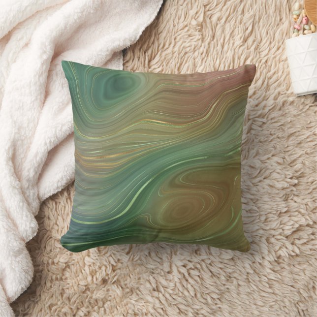 Almofada Earthy Emerald Strata | Agato de tinta verde e Our (Cobertor)
