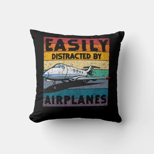 Almofada Easily Distracted By Airplanes Pilot Gifts Funny A (Frente)