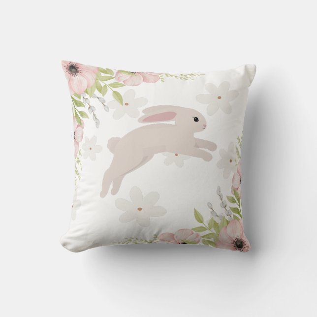 Almofada Easter Bunny Rabbit Pink Flowers (Frente)