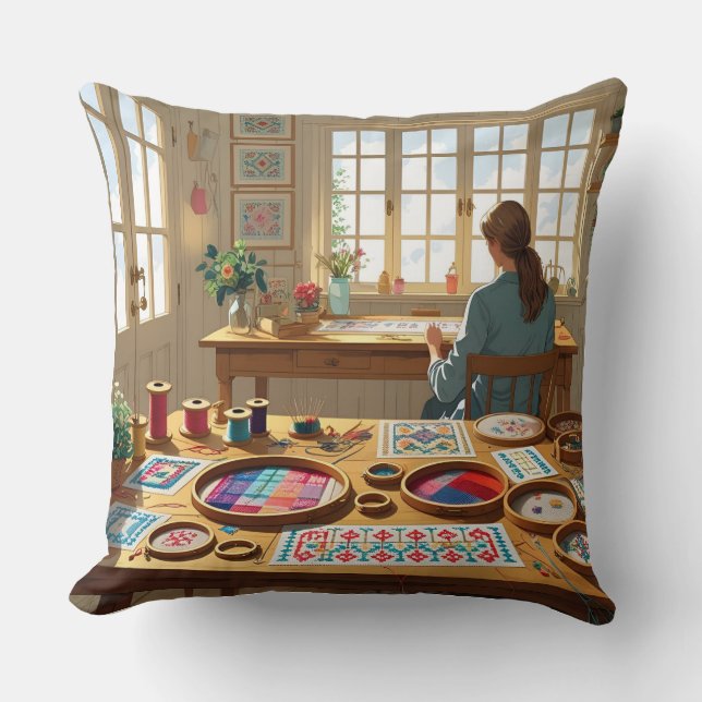 Almofada Eat.Sleep.Cross Stitch.Repeat- Gift for Stitchers  (Frente)