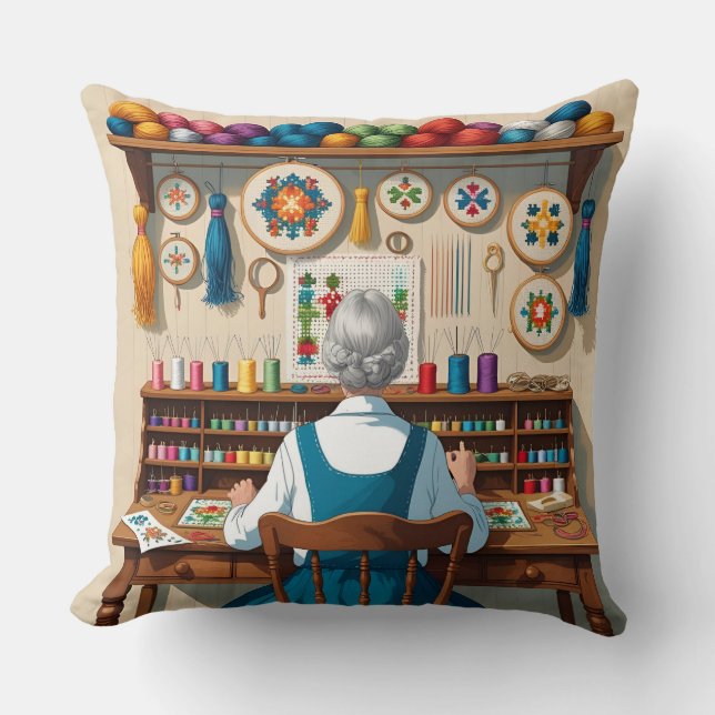 Almofada Eat.Sleep.Cross Stitch.Repeat- Gift for Stitchers  (Frente)