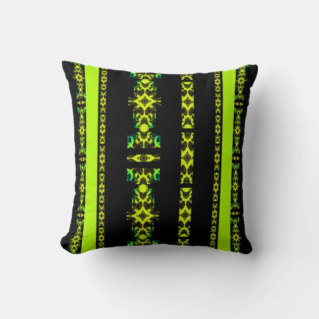 Almofada Ébano Lime Moderno Africano Preto e Verde Geométri (Frente)