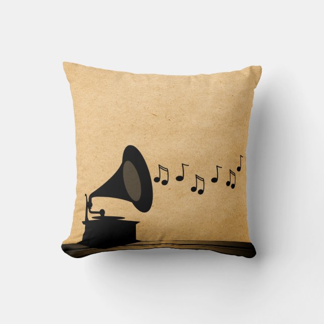 Almofada Ebony Vintage Gramophone Travesseiro (Frente)