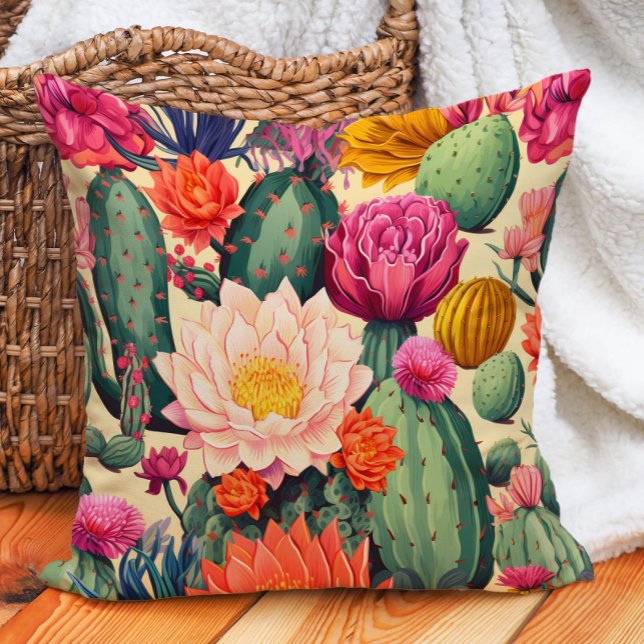 Almofada Eclético Deserto Cacto Sudoeste  (Colorful succulents and cactus pillow)