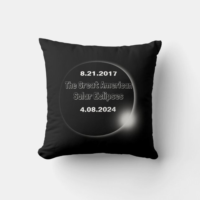 Almofada Eclipse Solar de 2024 e 2017 com Datas Duplas (Frente)