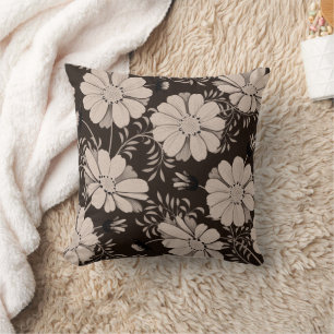 Almofada Ecru e padrão floral negro