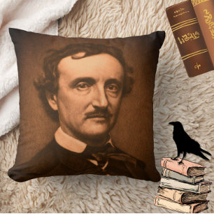 Almofada Edgar Allan Poe Headshot Gótico Moody Spooky