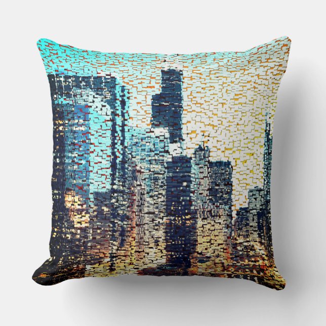 Almofada Edifícios da cidade azul em mosaico com alivio (Frente)