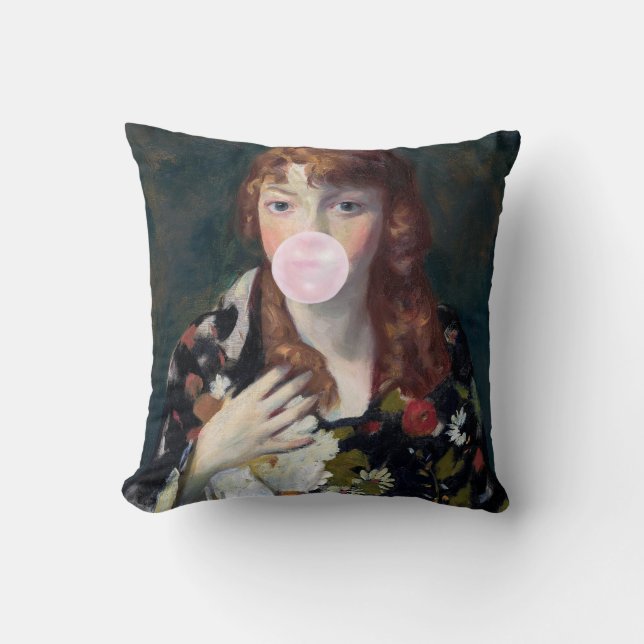 Almofada Edna soprando uma pastilha elástica rosa (Frente)