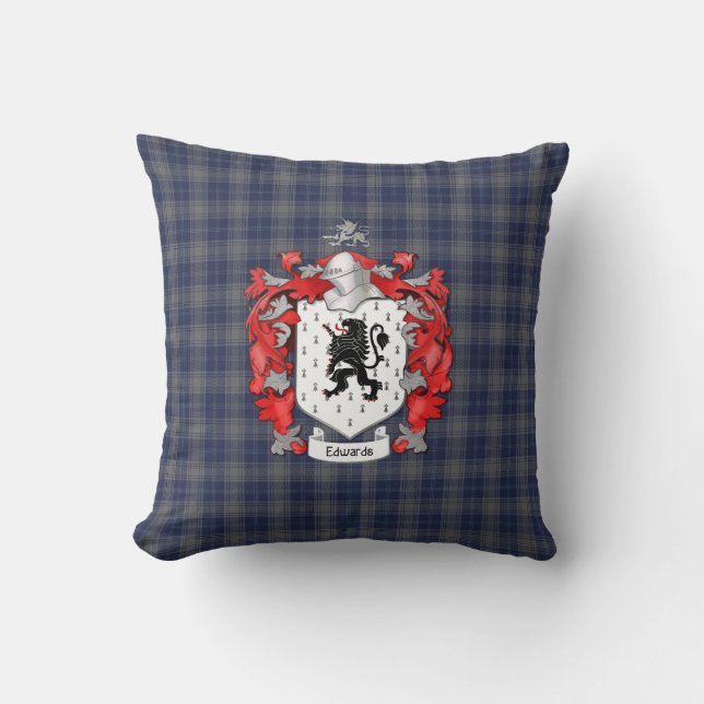Almofada Edwards Family Crest e Xadrez de Tartan (Frente)