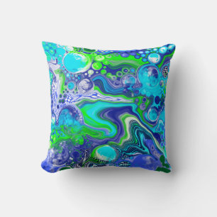 Almofada Efeito de Pintura de Arte Líquida Azul e Verde