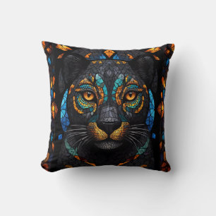 Almofada Efeito de vidro colorido de gato preto grande
