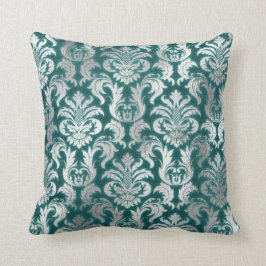 Almofada Efeito do Veludo Metálico da Cinza Silver Damask