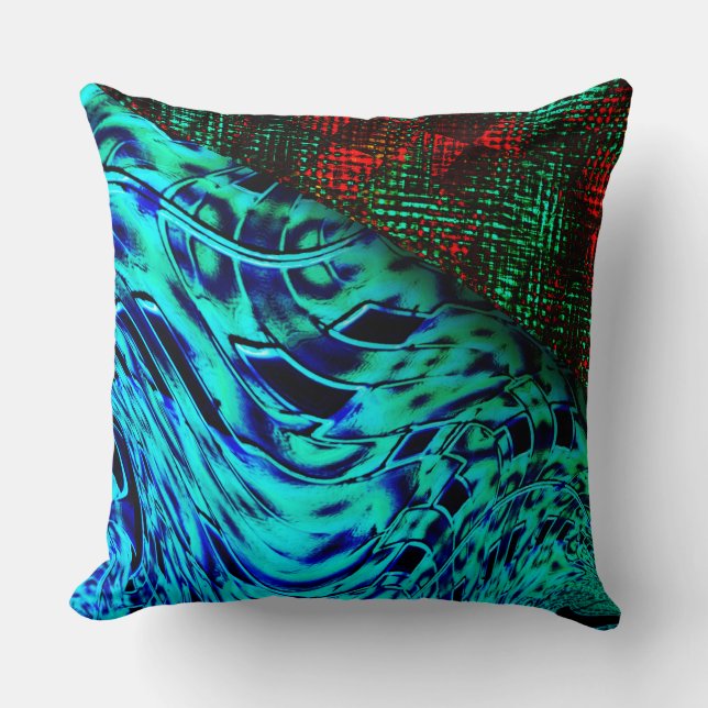 Almofada Efeito torcido em azul esverdeado, detalhe quadrad (Frente)