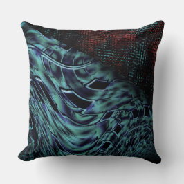 Almofada Efeito torcido em azul opado, quadrado vermelho em