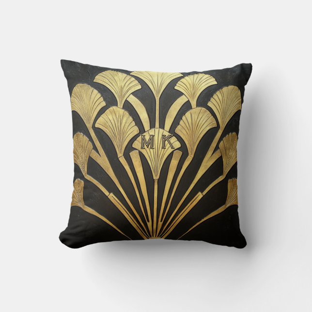 Almofada Egyptian Inspired Black and Gold Art Deco 16 x 16 (Frente)