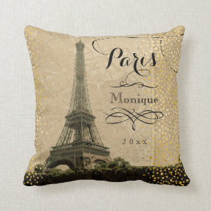 Almofada Eiffel Tower Paris Beige Faux Nome do Monograma Do