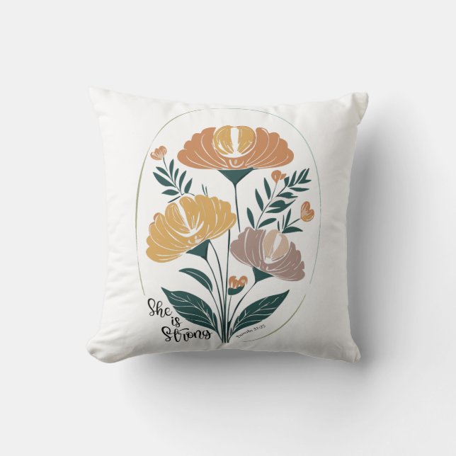 Almofada Ela é forte Psalm Boho Christian Inspirational T (Frente)