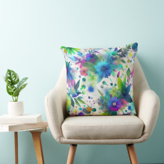 Almofada Electric Flora Watercolor Throw Pillow