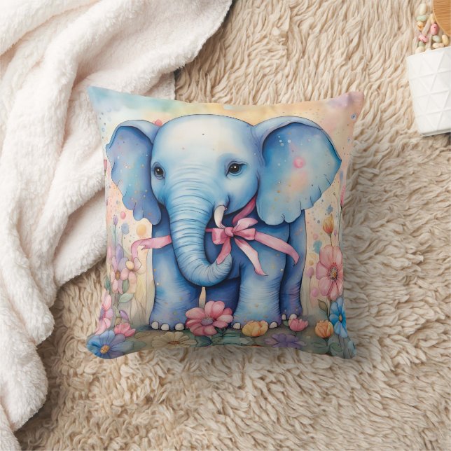 Almofada Elefante Adorável de Bebê em Jardim Pastel (Cobertor)