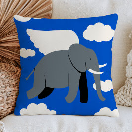 Almofada Elefante Alado Voando no Céu Azul Fofo Excêntrico
