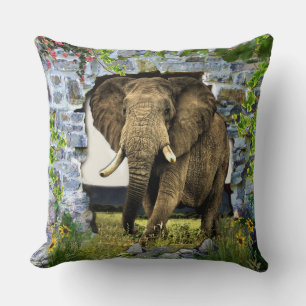 Almofada Elefante atravessando uma parede de tijolos