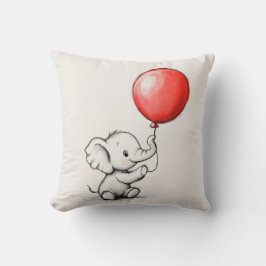 Almofada Elefante-bebê amistoso com balão vermelho