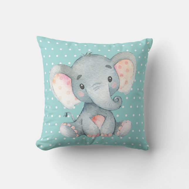 Almofada Elefante Bebê Aqua Verde Turquesa e Cinza (Frente)
