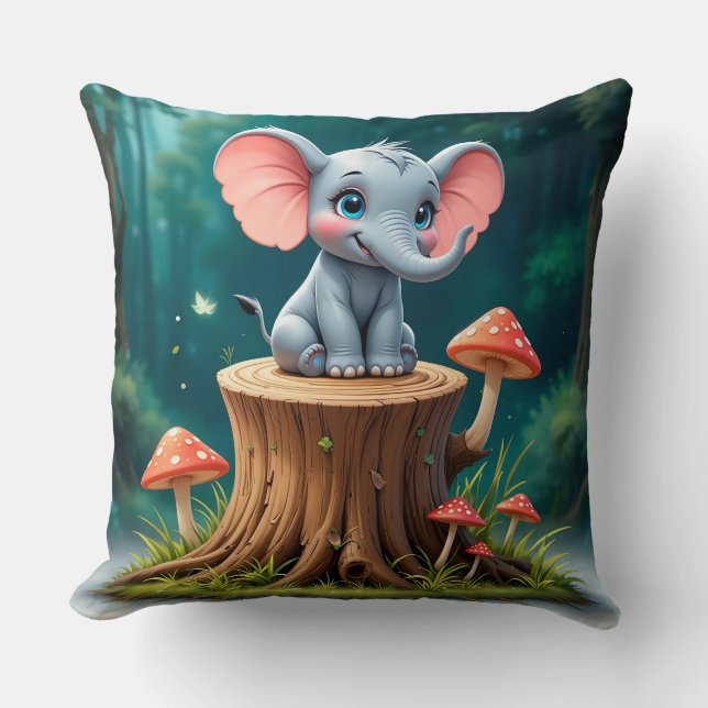 Almofada Elefante Bebê de Desenho Adorável (Frente)