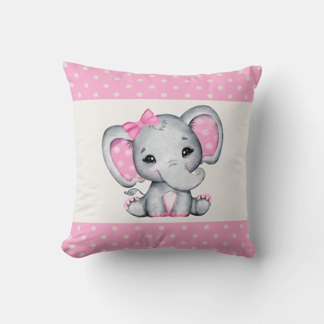 Almofada Elefante-bebê rosa-claro com orelhas-Bolinhas (Frente)