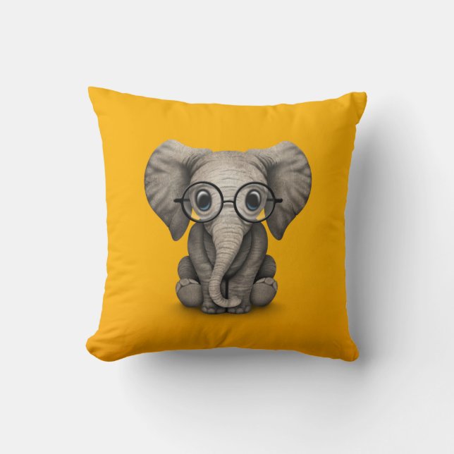 Almofada Elefante bonito do bebê com amarelo dos vidros de (Frente)