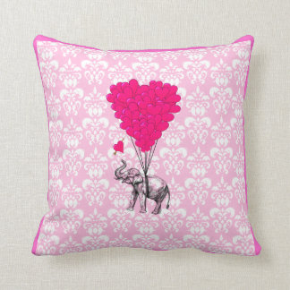 Almofada Elefante bonito engraçado & damasco cor-de-rosa