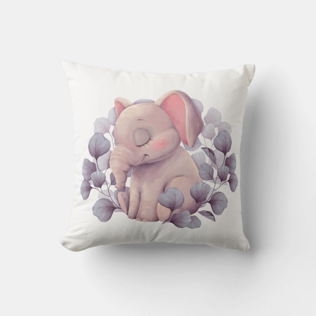 Almofada Elefante Bons Dormindo com Folhas (Frente)