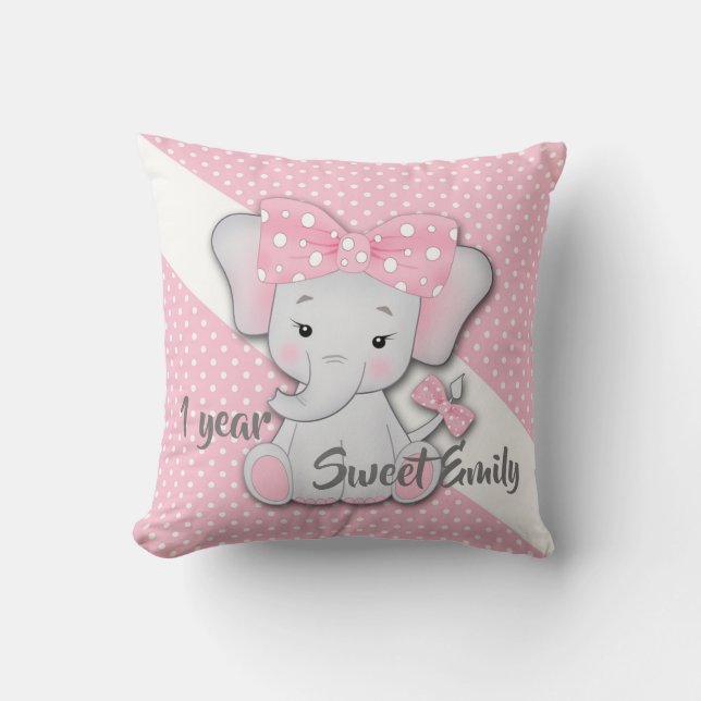 Almofada Elefante branco rosa-bebê cinza desenho personaliz (Frente)