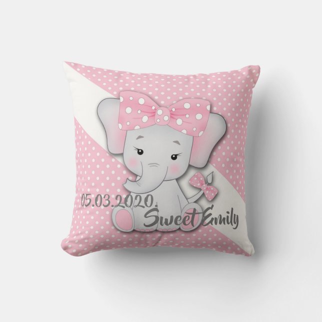 Almofada Elefante branco rosa-bebê cinza desenho personaliz (Frente)