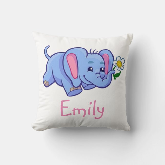 Almofada Elefante Cinto com Flor Selva Animal Kids Nome (Frente)