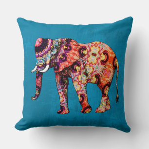 Almofada Elefante colorido colorido no fundo azul