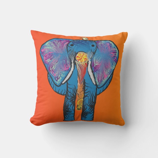 Almofada Elefante colorido com vermelho/laranja no (Frente)