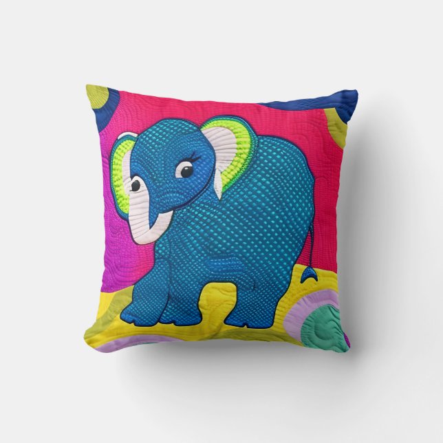 Almofada Elefante De Bebê Azul E Bonito - Design (Frente)
