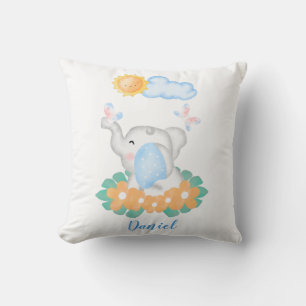 Almofada Elefante de Bebê Bonito com flores de laranja Cush