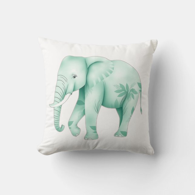 Almofada Elefante de Casa com Folhas de Selva (Frente)