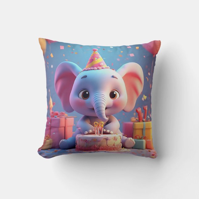 Almofada Elefante de Desenho Animado Adorável Comemorando A (Frente)