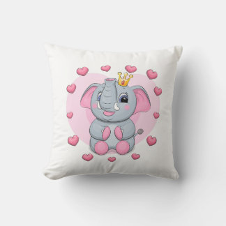 Almofada Elefante de desenho animado bonito com uma coroa.