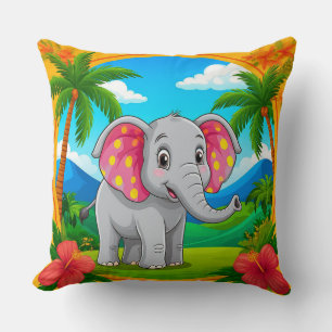 Almofada Elefante de Desenho Animado Colorido em Paisagem T