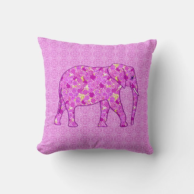 Almofada Elefante de flor - orquídea e magenta (Frente)