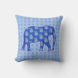 Almofada Elefante de Paisley - azul de cobalto e branco
