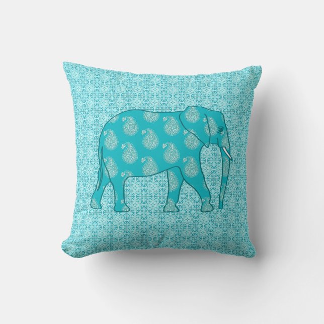 Almofada Elefante de Paisley - turquesa e aqua (Frente)