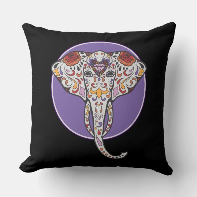 Almofada Elefante do crânio do açúcar no círculo roxo (Frente)