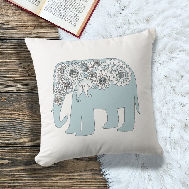 Almofada Elefante Elegante Azul de Paisley (Criador carregado)