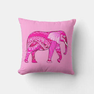 Almofada Elefante Indiano em um Patterno Árabe Rosa da Foss